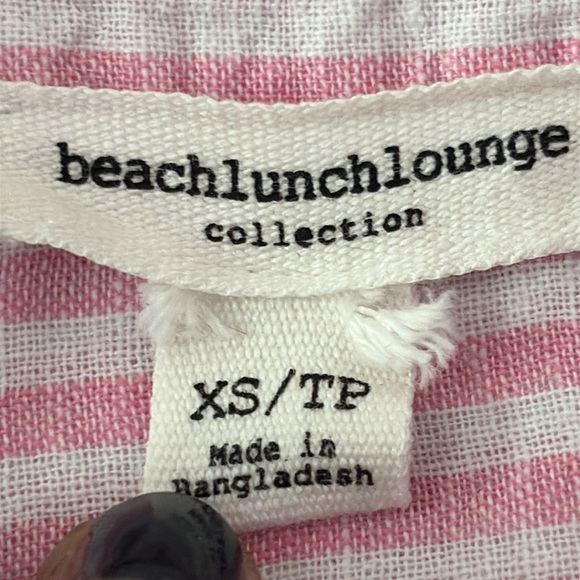 BeachLunchLounge Shirt Linen Cotton Blend Striped Pink Short Sleeve Button Sz XS - Picture 5 of 10